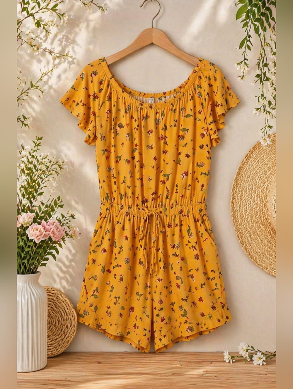 The Childrens Place size L Yellow Floral Kids Romper